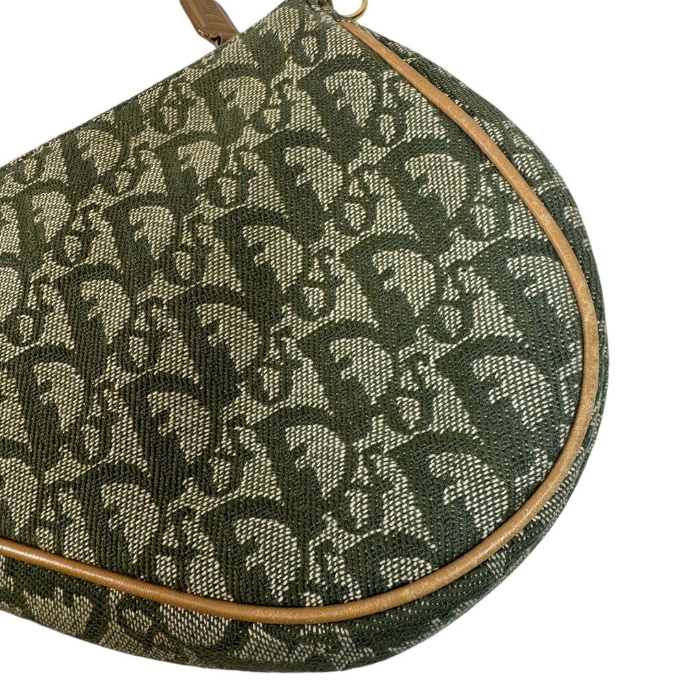 Christian Dior Mini Trotter Bag Vintage Oblique Green Shoulder Purse CD Gold Tan - Picture 9 of 12